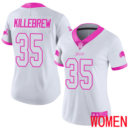 Detroit Lions Limited White Pink Women Miles Killebrew Jersey NFL Football #35 Rush Fashion